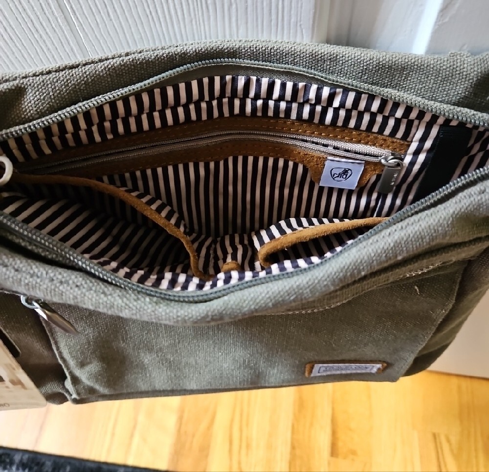 Travelon Olive Green Heritage Canvas Messenger Bag - Picture 3 of 5
